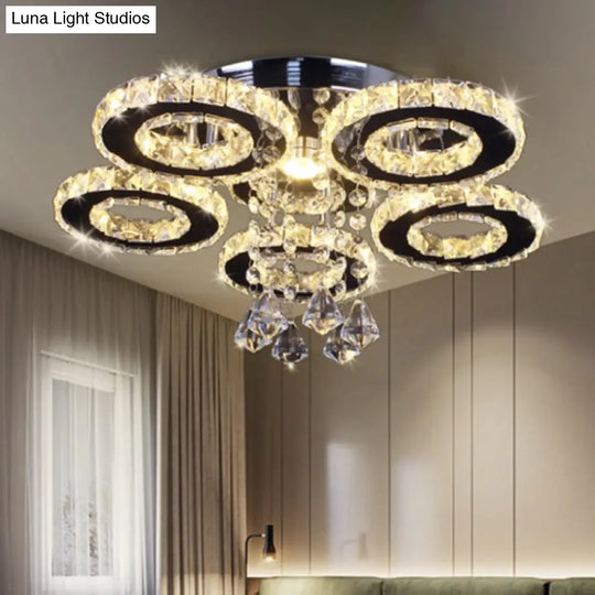 Modern Floral Crystal Semi Flush Ceiling Light - Led Stainless Steel Fixture For Bedroom Stainless