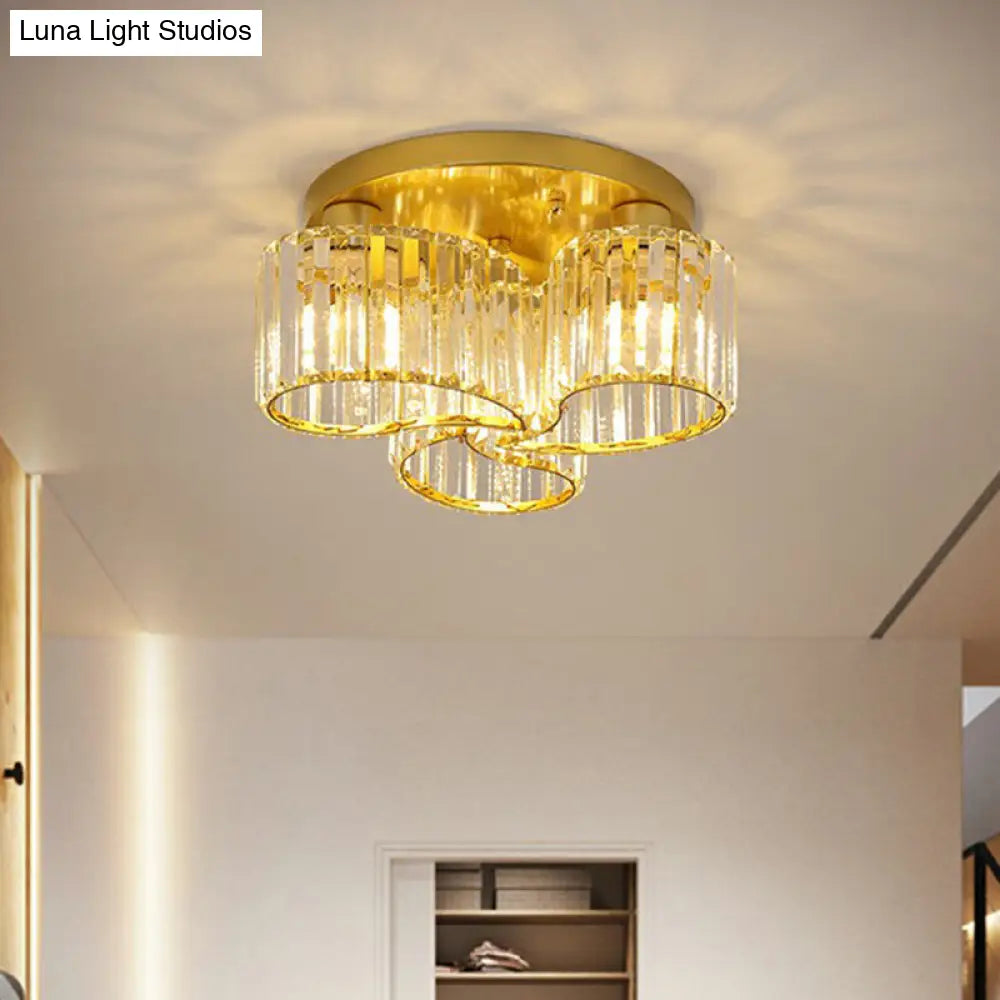 Modern Floral Flush Mounted Ceiling Lamp With Clear Crystal Prism For Dining Room Lighting 3 /
