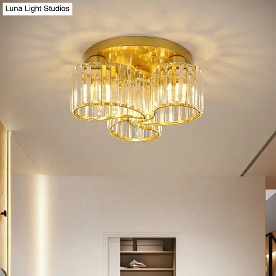 Modern Floral Flush Mounted Ceiling Lamp With Clear Crystal Prism For Dining Room Lighting 3 /