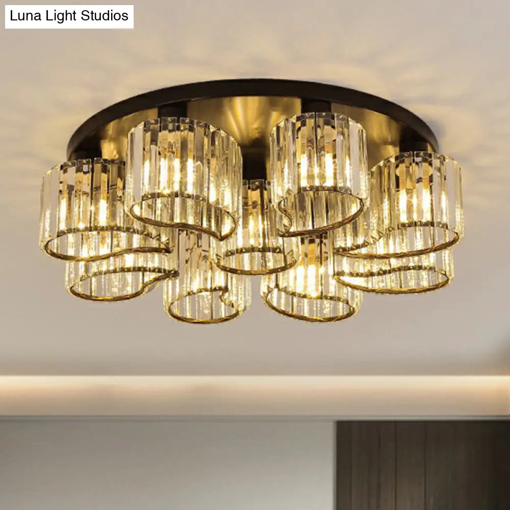 Modern Floral Flush Mounted Ceiling Lamp With Clear Crystal Prism For Dining Room Lighting 9 /