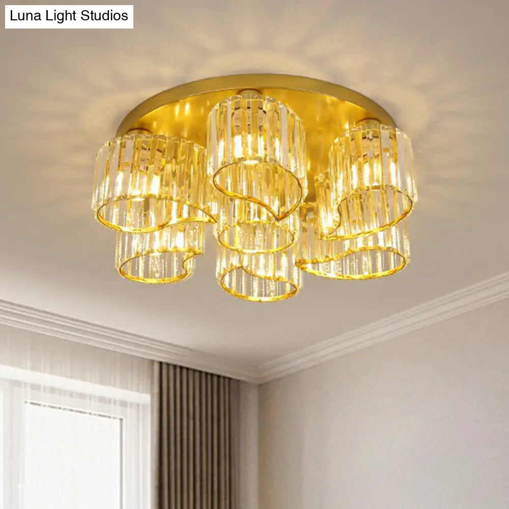 Modern Floral Flush Mounted Ceiling Lamp With Clear Crystal Prism For Dining Room Lighting 7 /