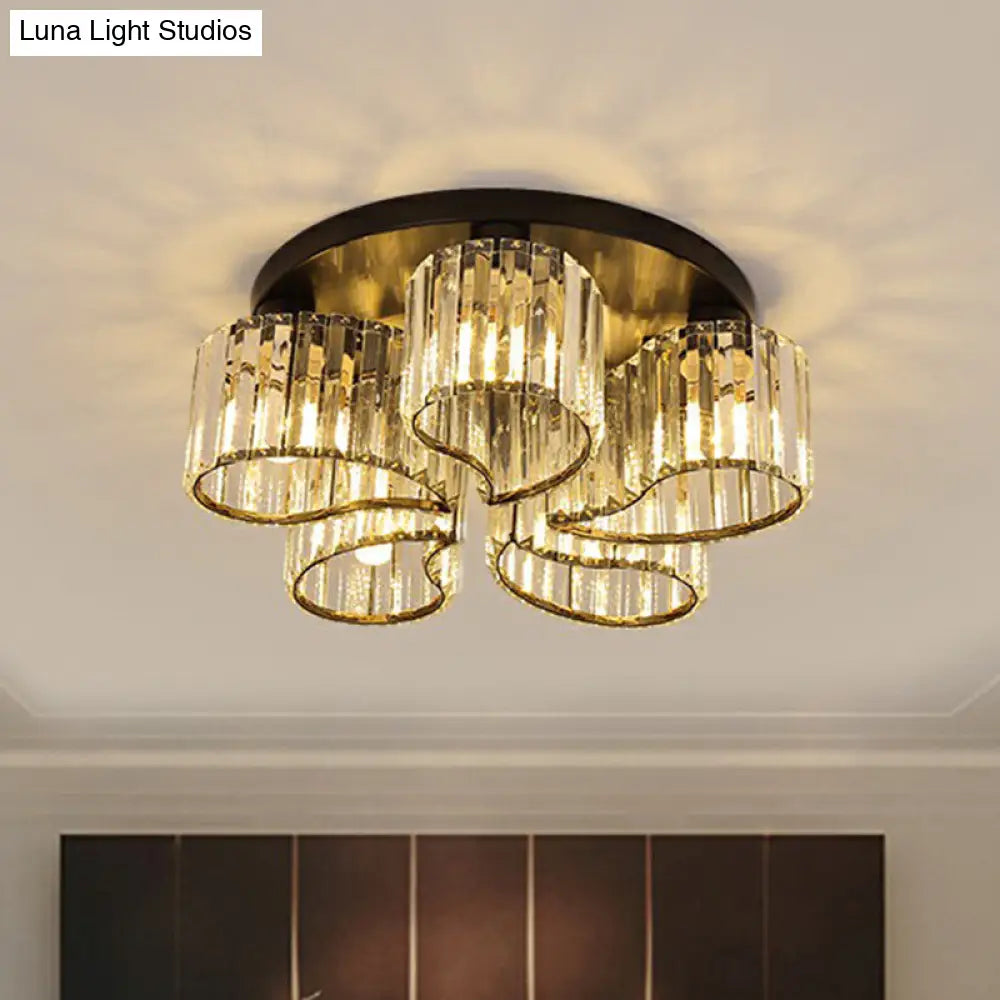 Modern Floral Flush Mounted Ceiling Lamp With Clear Crystal Prism For Dining Room Lighting 5 /