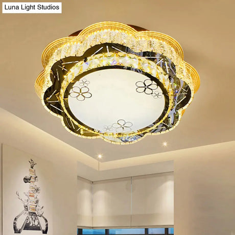 Modern Floral Glass Led Ceiling Flush - Chrome 19.5’/23.5’ Wide