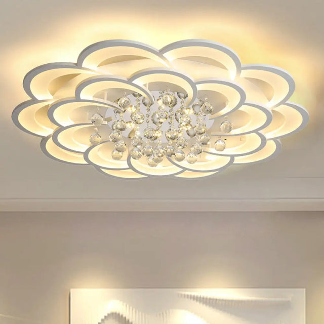 Modern Floral Iron Flush Mount Led Ceiling Light In Warm/White - 20.5/27/31.5 W White Fixture