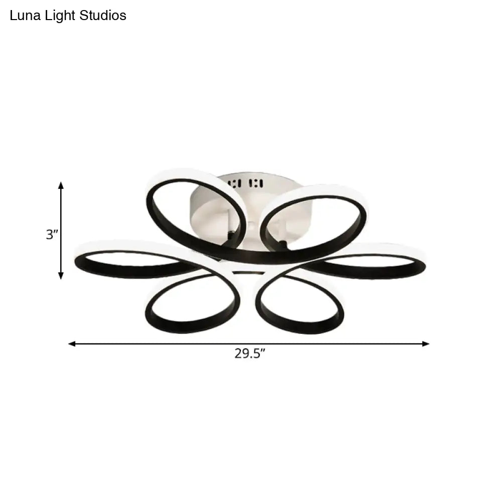 Modern Floral Led Black Flush Mount Light - 23’/29.5’/36’ Wide Semi-Mount Ceiling Fixture