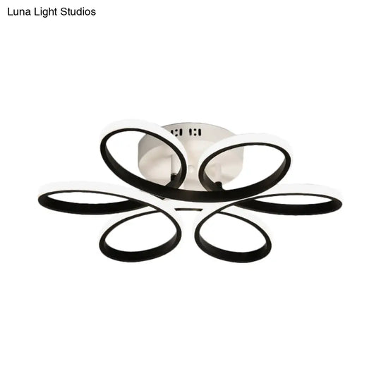Modern Floral Led Black Flush Mount Light - 23’/29.5’/36’ Wide Semi-Mount Ceiling Fixture