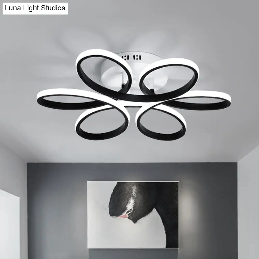 Modern Floral Led Black Flush Mount Light - 23’/29.5’/36’ Wide Semi-Mount Ceiling Fixture