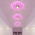 Modern Floral Led Flush Mount Ceiling Light With Beveled Crystal In Red For Porch Pink White And