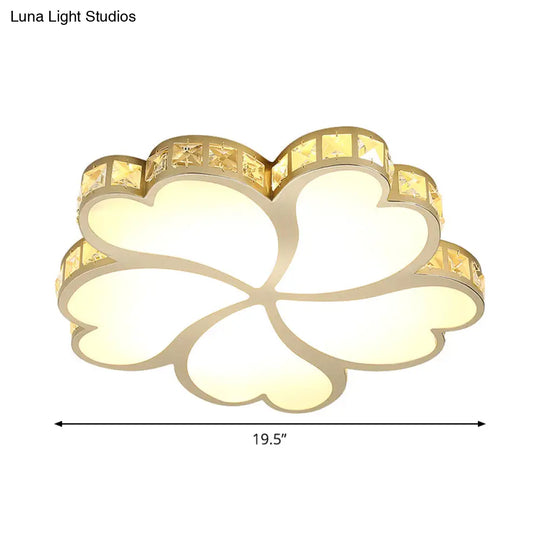Modern Floral Led Gold Ceiling Light For Sleeping Room With Crystal Flush Mount