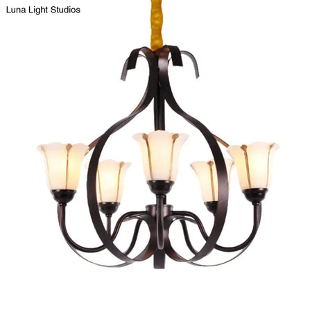 Modern Floral Suspension Lamp: Milk Glass Chandelier With 3/5/8 Red Brown Heads