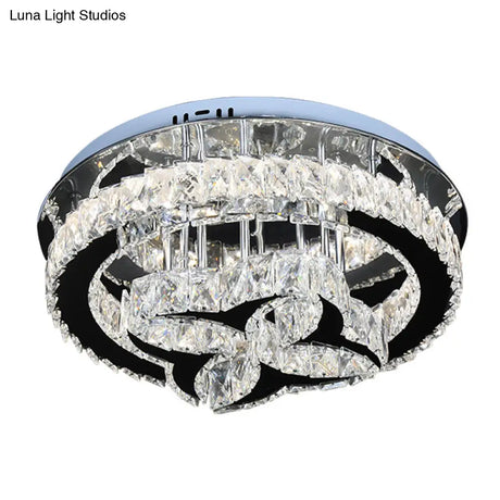 Modern Flower And Hoop Led Semi Flush Stainless Steel Crystal Ceiling Light