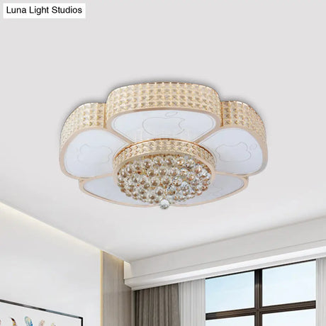 Modern Flower Ceiling Flush Light - Crystal Encrusted Mount Fixture In Gold 4/6 - Bulb