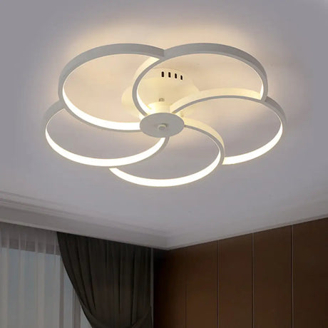 Modern Flower Metal Led Ceiling Light In 18’/21.5’ - Black/White With Warm/White/Natural
