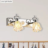 Modern Flower Shade Vanity Wall Light Fixture - Clear Glass Silver Finish 2/3 Lights Ideal For