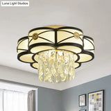 Modern Flower - Shaped Black Iron Flushmount Ceiling Lamp With Crystal Rod Drop - 4 - Head Light