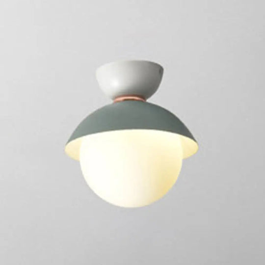 Modern Flush Mount Ceiling Light - White Glass Hallway Fixture Blue - White