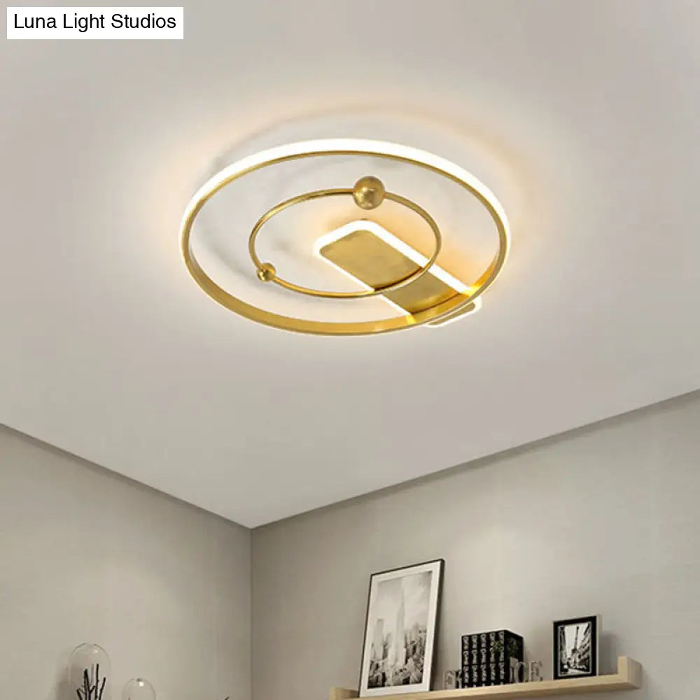 Modern Flush Mount Led Ceiling Light In Gold With Dual Rings