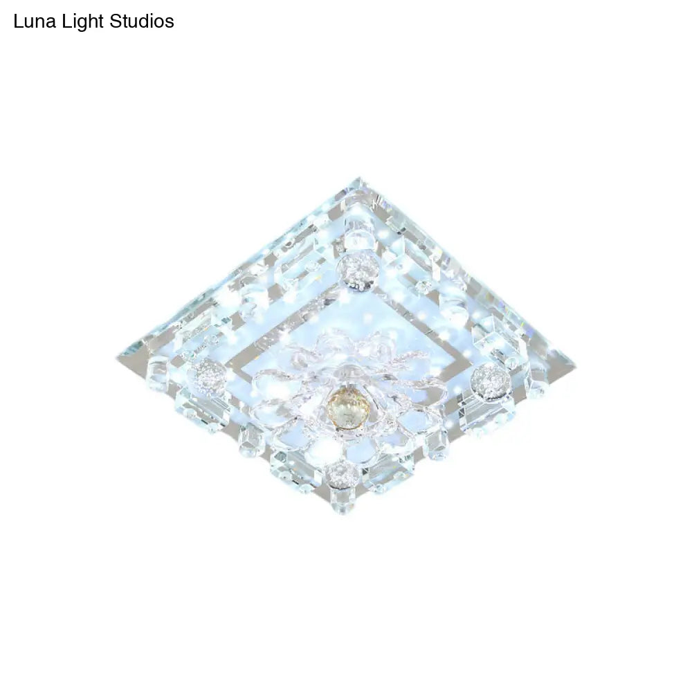 Modern Flush Mount Led Ceiling Light With Clear Crystal Square Design And Scalloped Shade In