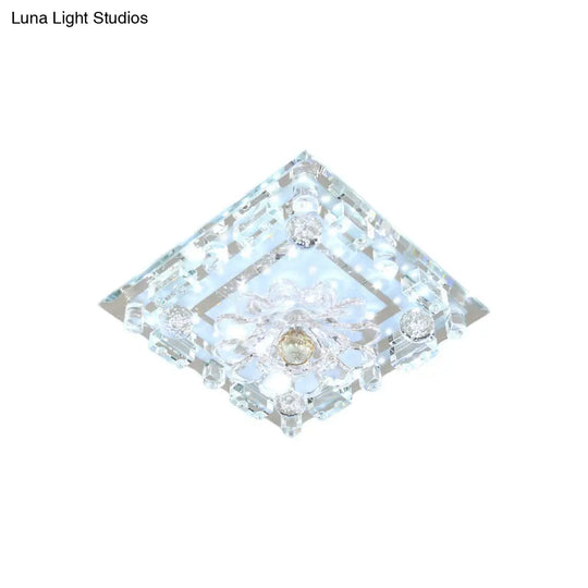 Modern Flush Mount Led Ceiling Light With Clear Crystal Square Design And Scalloped Shade In