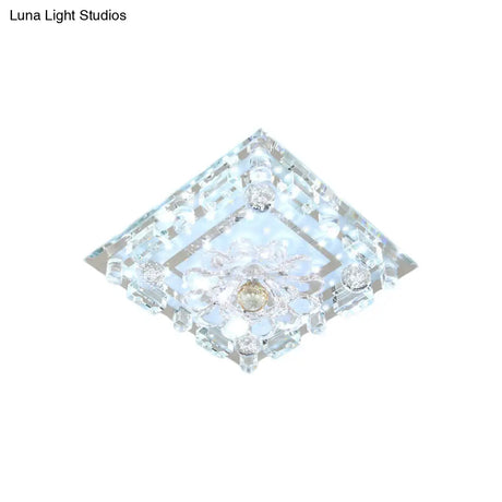 Modern Flush Mount Led Ceiling Light With Clear Crystal Square Design And Scalloped Shade In
