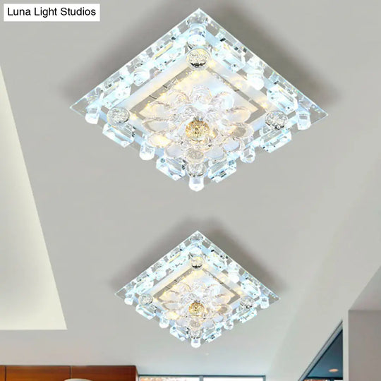 Modern Flush Mount Led Ceiling Light With Clear Crystal Square Design And Scalloped Shade In