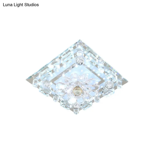 Modern Flush Mount Led Ceiling Light With Clear Crystal Square Design And Scalloped Shade In