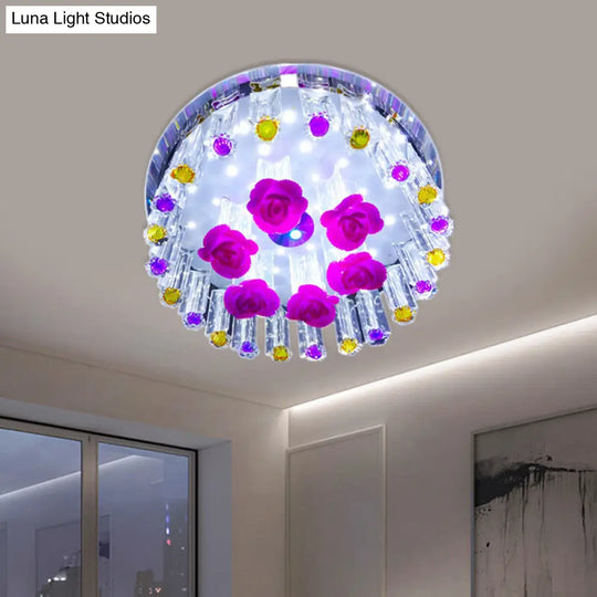 Modern Flush Mount Led Spotlight Crystal Ceiling Lamp - Simple Blossom Design Rose Red / White