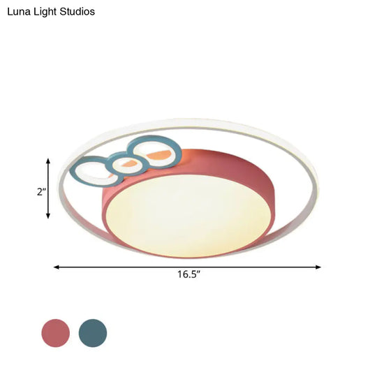 Modern Flush Mount Pendant Light With Blue/Pink Led Glow For Bedroom - Acrylic Drum Design