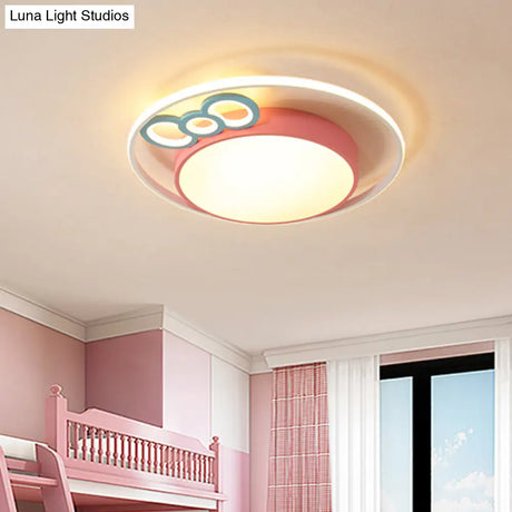 Modern Flush Mount Pendant Light With Blue/Pink Led Glow For Bedroom - Acrylic Drum Design