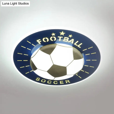 Modern Football Led Flush Mount Light Fixture In White/Blue For Bedrooms