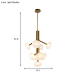 Modern Frosted Glass 9-Light Pendant Chandelier: Gold Round Ceiling Lamp