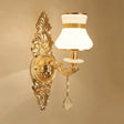 Modern Frosted Glass Bell Shade Wall Sconce With Gold Carved Backplate 1 /
