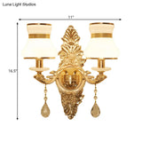 Modern Frosted Glass Bell Shade Wall Sconce With Gold Carved Backplate