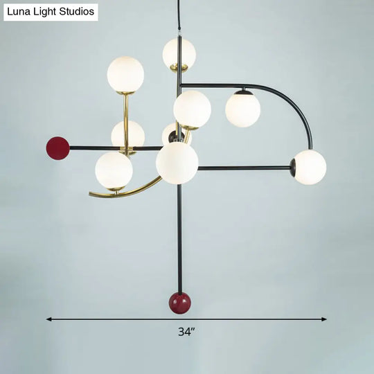 Modern Frosted Glass Chandelier With 9-Bulb Pendant Light - Stylish Spherical Hang For Living Room