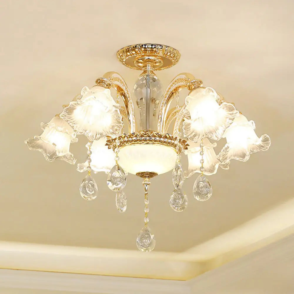 Modern Frosted Glass Pendant Lamp With Crystal Ball – Elegant Gold Corridor Chandelier 6 /