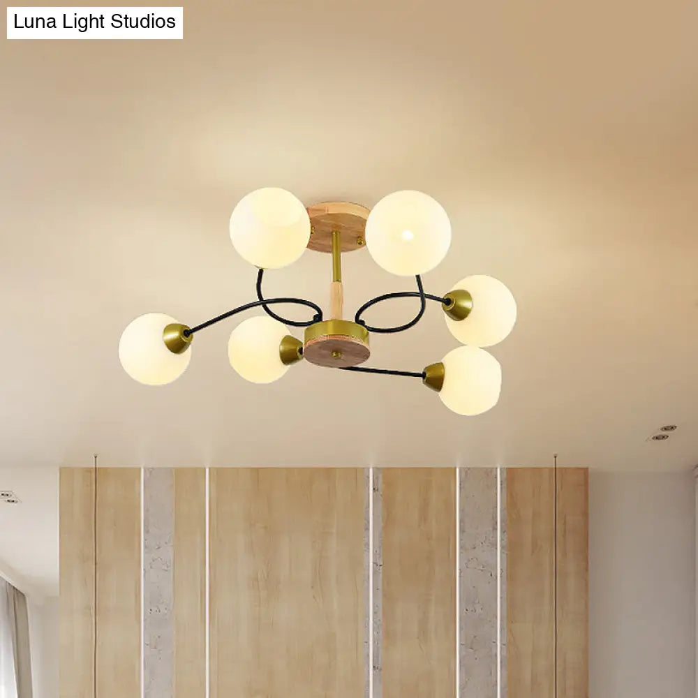 Modern Frosted White Glass Ceiling Lamp - 6 - Light Gold Semi Flush Mount Chandelier