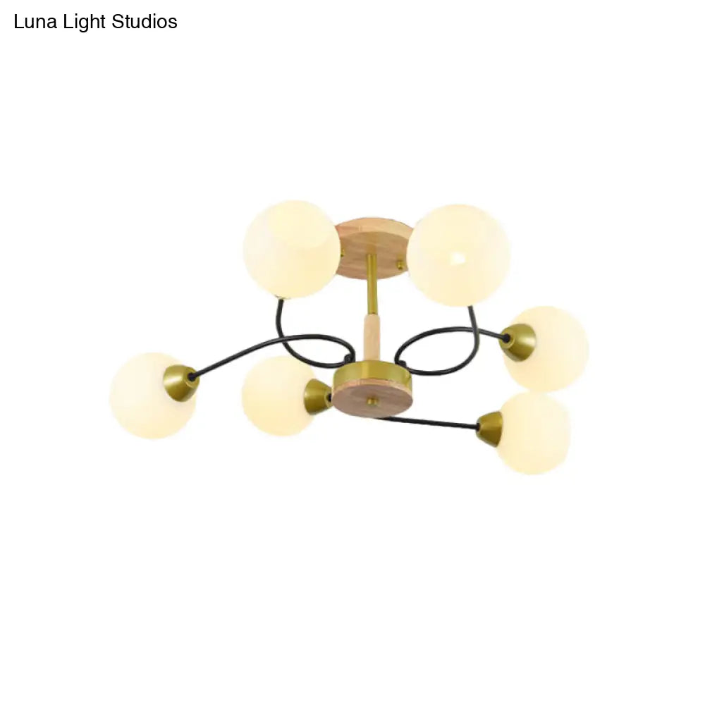 Modern Frosted White Glass Ceiling Lamp - 6-Light Gold Semi Flush Mount Chandelier
