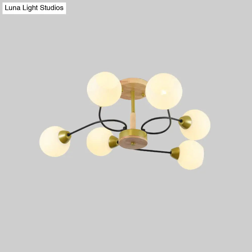 Modern Frosted White Glass Ceiling Lamp - 6-Light Gold Semi Flush Mount Chandelier