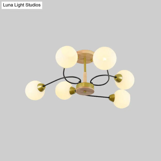 Modern Frosted White Glass Ceiling Lamp - 6-Light Gold Semi Flush Mount Chandelier