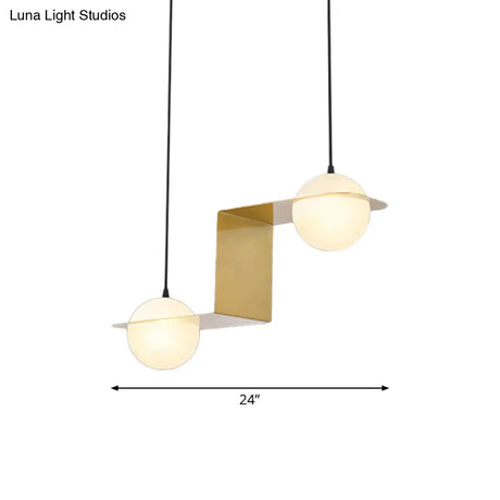 Modern Frosted White Glass Chandelier With Gold Finish - V/Z/Horizontal Pendant Ceiling Light