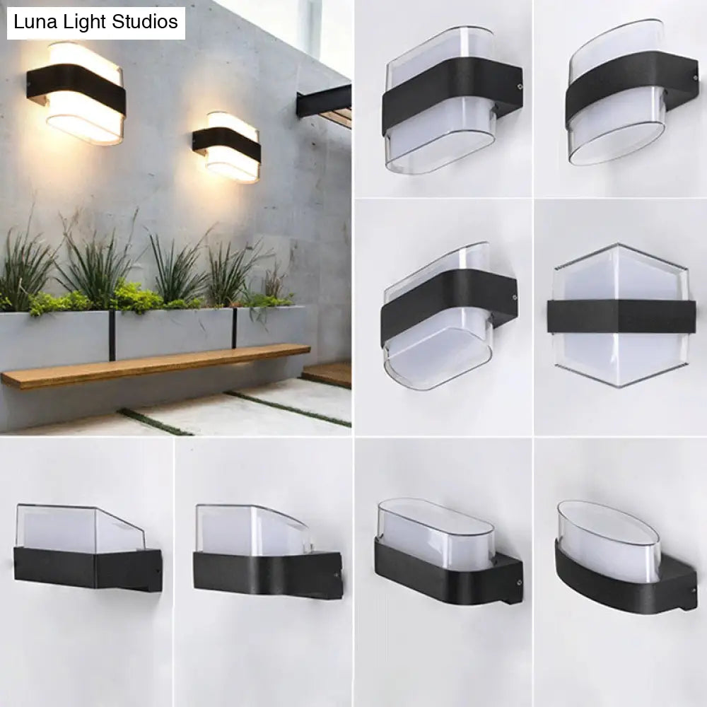 Modern Geometric Acrylic Balcony Wall Light Fixture In Textured Black - Led Sconce Lighting