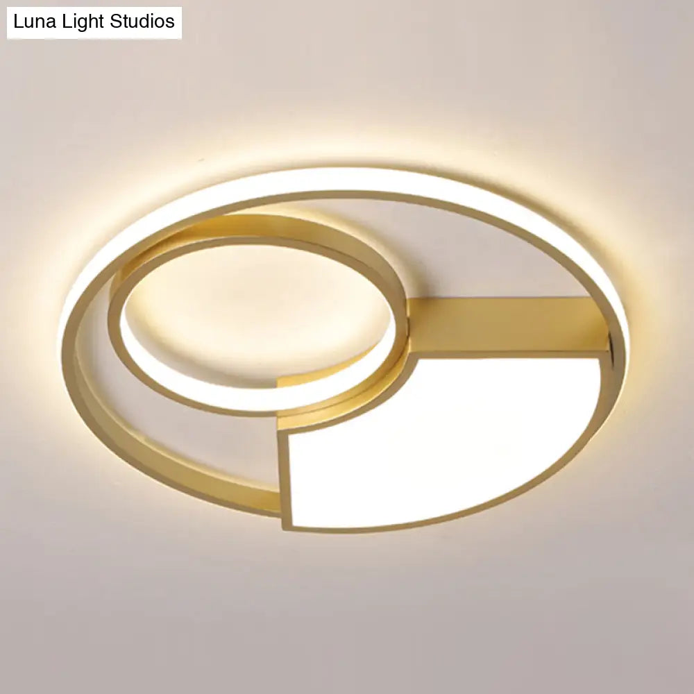 Modern Geometric Acrylic Flush Mount Led Ceiling Light Gold Finish In Warm/White 18’/22’ Width
