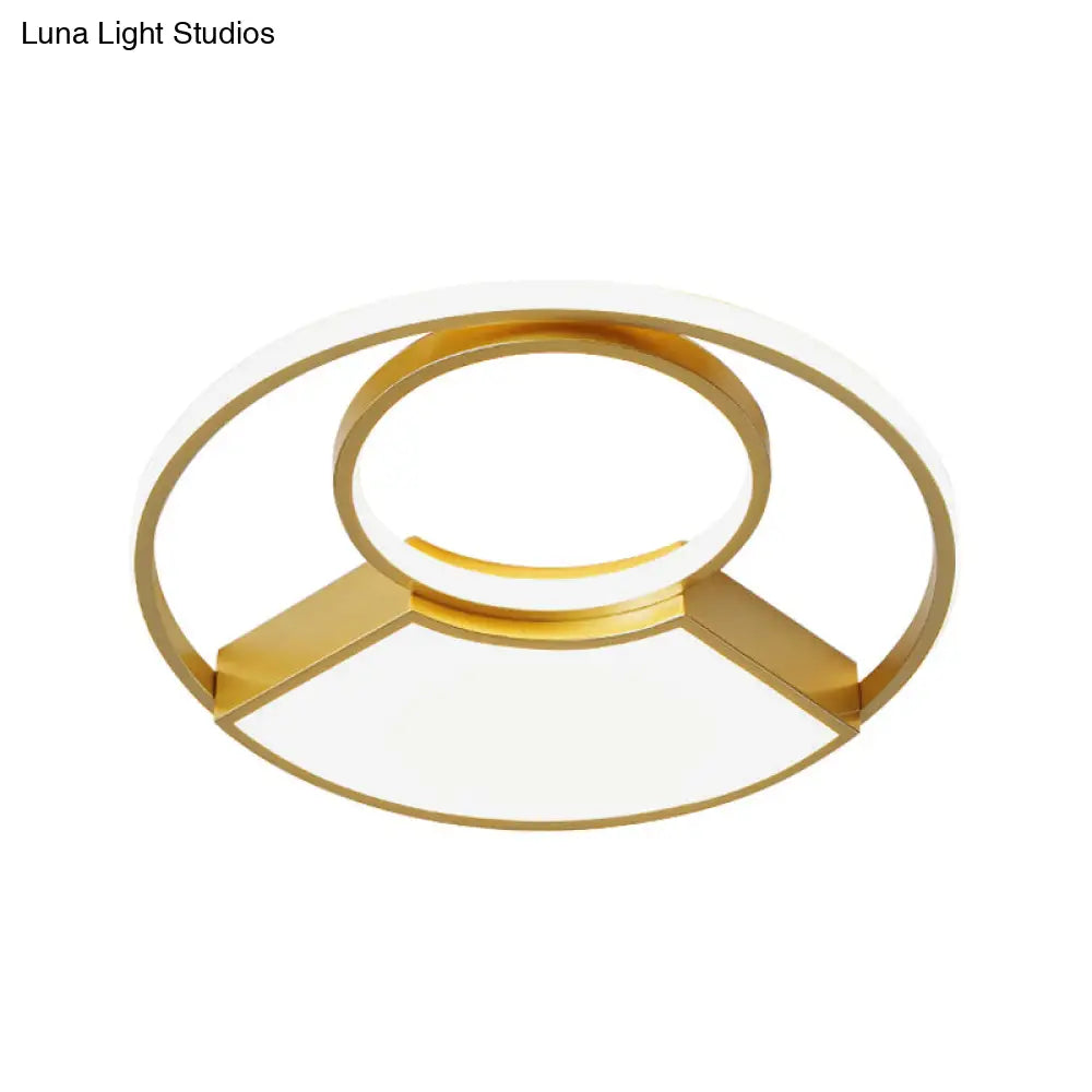 Modern Geometric Acrylic Flush Mount Led Ceiling Light Gold Finish In Warm/White 18’/22’ Width