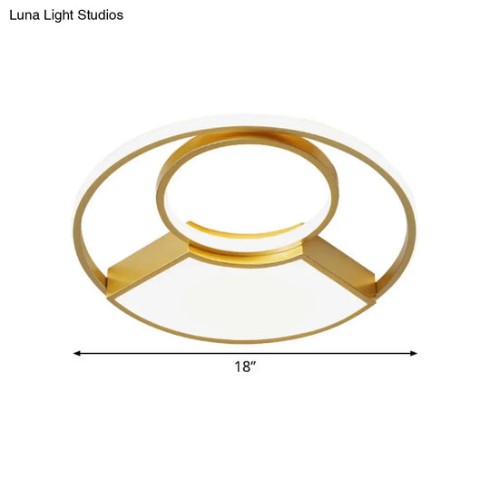 Modern Geometric Acrylic Flush Mount Led Ceiling Light Gold Finish In Warm/White 18/22 Width