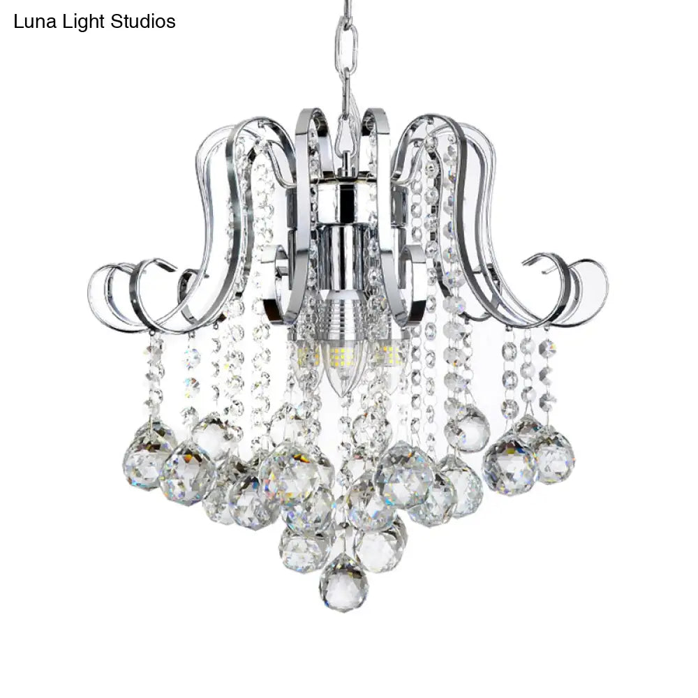 Modern Geometric Crystal Ball Pendant Light - Chrome Finish - 4 Lights Chrome