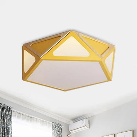 Modern Geometric Flush Light: Acrylic White/Pink/Yellow Led Ceiling Fixture Warm/White Light