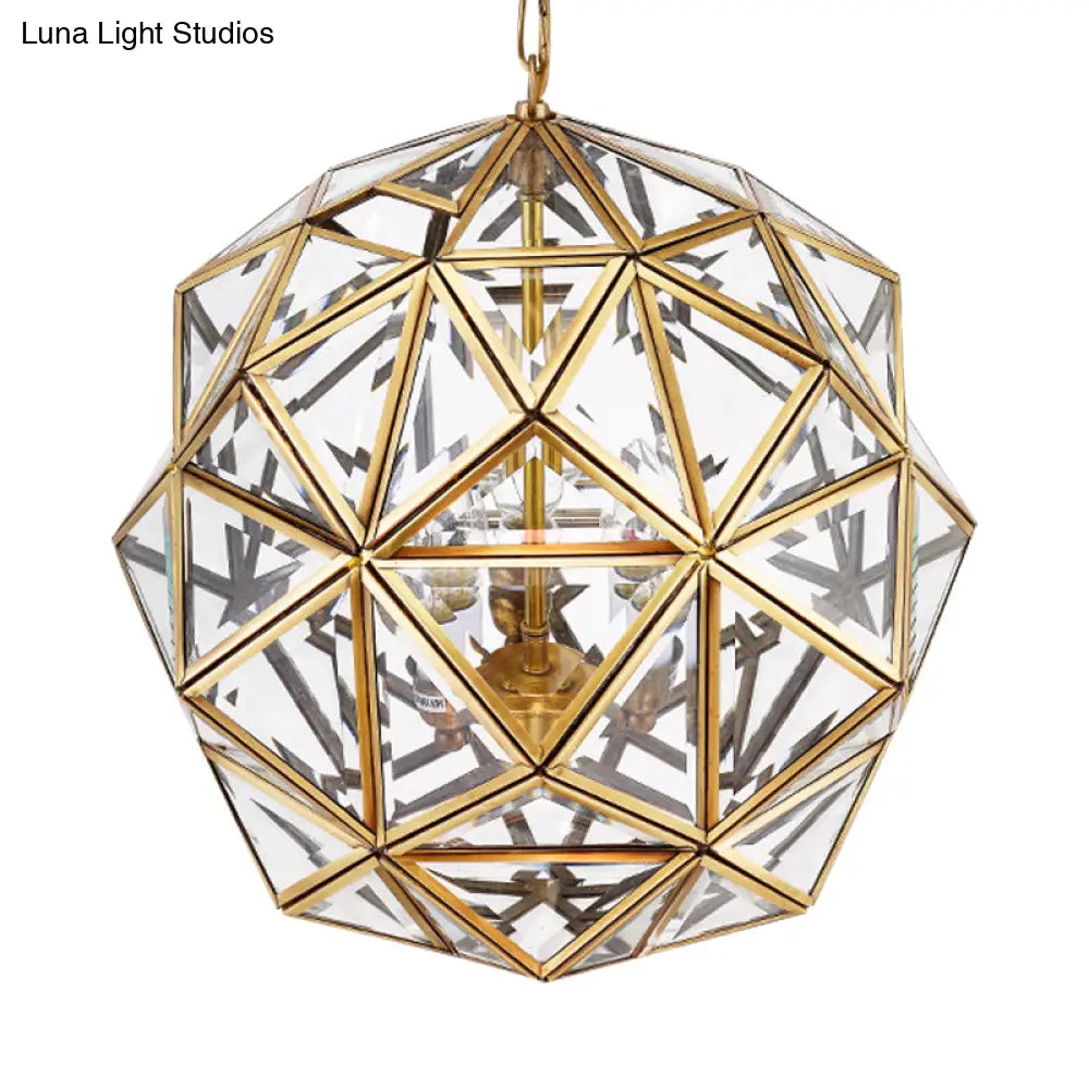 Modern Geometric Glass Chandelier - 3 Heads Ceiling Hanging Light For Living Room