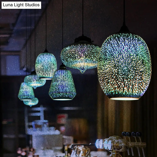 Modern Geometric Glass Pendant Light In Black For Restaurants