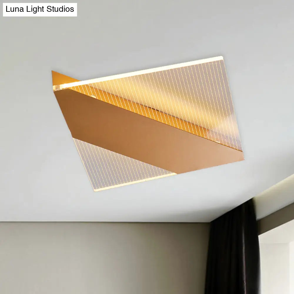 Modern Geometric Led Ceiling Lamp - Black/White/Gold Flush Mount For Bedroom White/Warm Light