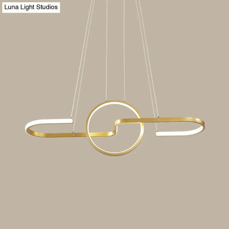 Modern Geometric Led Dining Room Island Light: Metal Hanging Lamp In Black/Gold With Warm/White